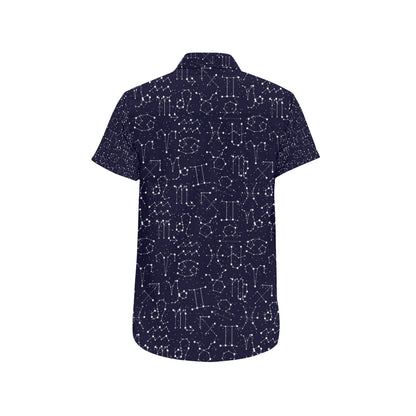 Zodiac Pattern Design Print Men's Short Sleeve Button Up Shirt