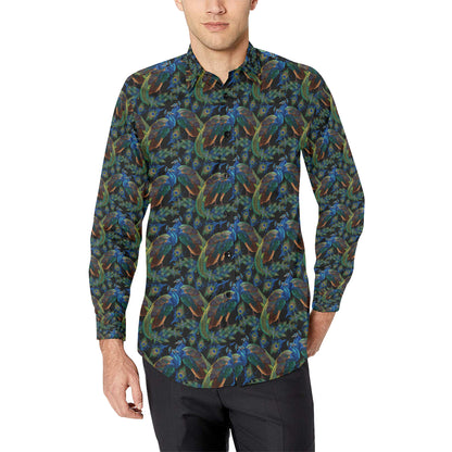 Peacock Themed Design Print Men's Long Sleeve Shirt
