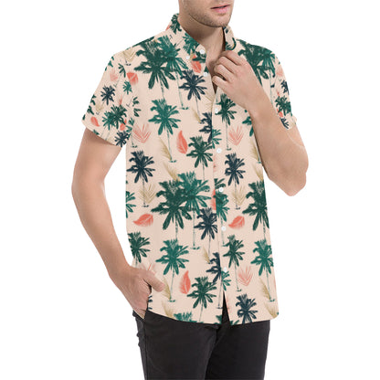 Palm Tree Pattern Print Design PT014 Men's Short Sleeve Button Up Shirt