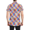 Peace Sign Patchwork Design Print Men's Short Sleeve Button Up Shirt