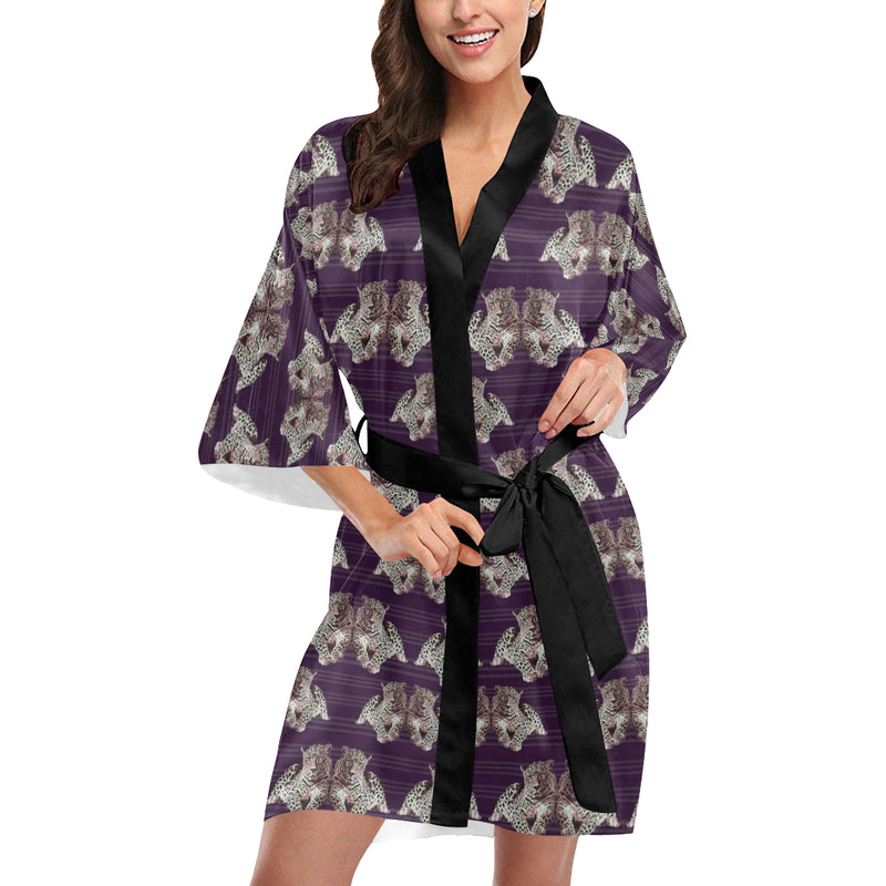 Leopard Pattern Print Design 01 Women's Short Kimono