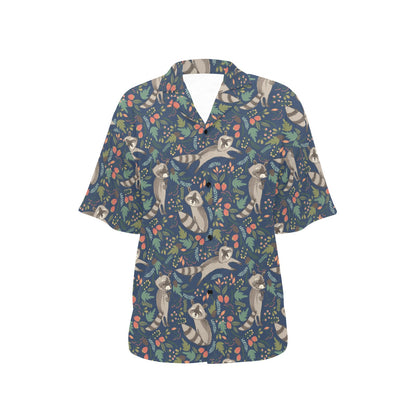 Raccoon Pattern Print Design A02 Women's Hawaiian Shirt