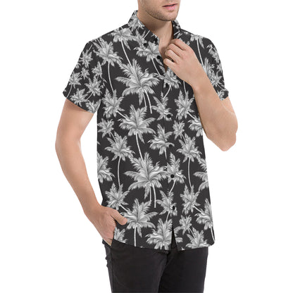Palm Tree Pattern Print Design PT03 Men's Short Sleeve Button Up Shirt