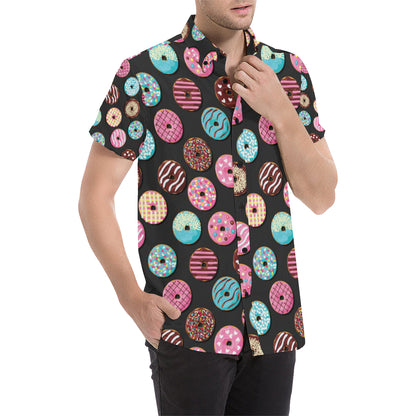 Donut Pattern Print Design DN02 Men's Short Sleeve Button Up Shirt