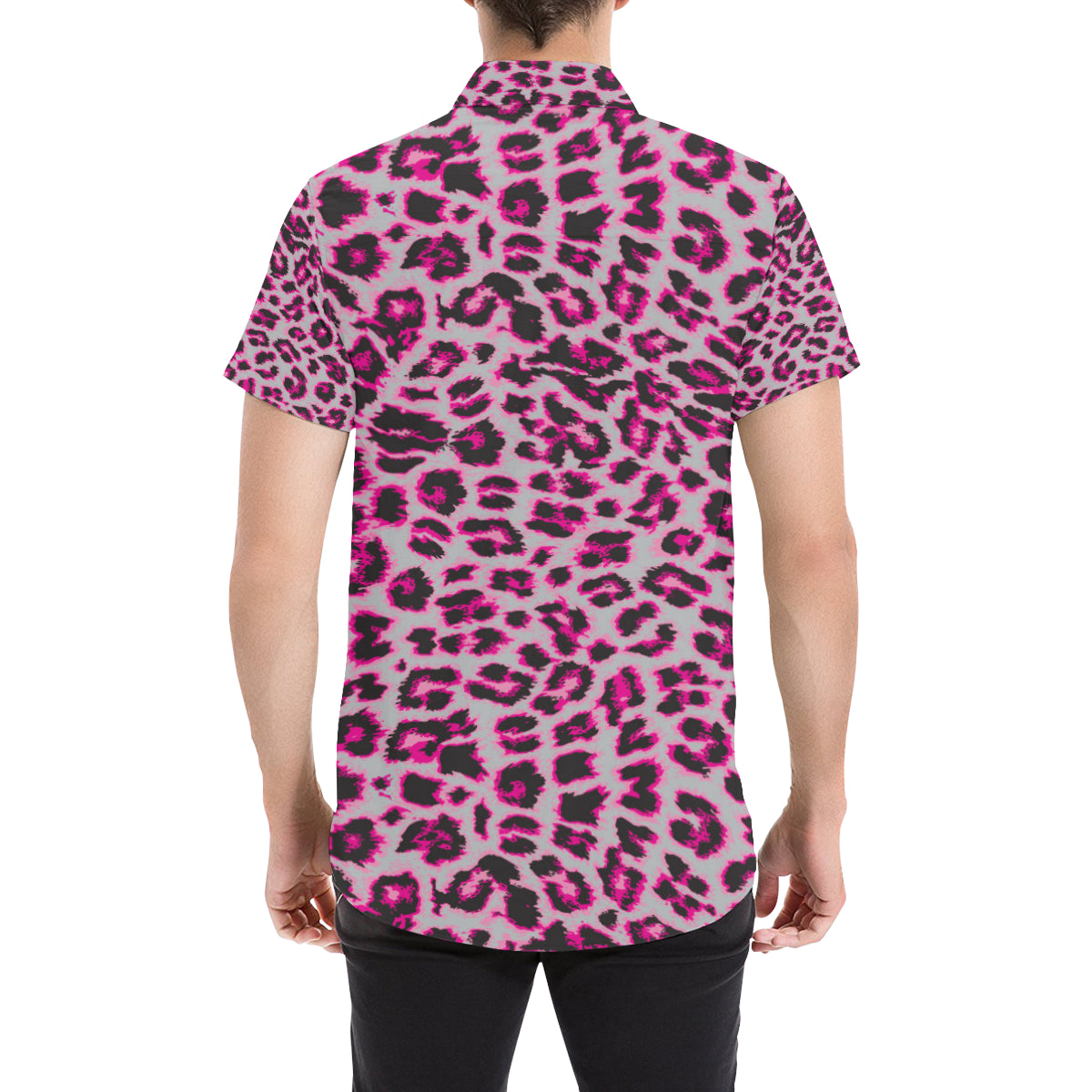 Leopard Pattern Print Design 02 Men's Short Sleeve Button Up Shirt