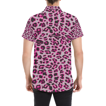 Leopard Pattern Print Design 02 Men's Short Sleeve Button Up Shirt