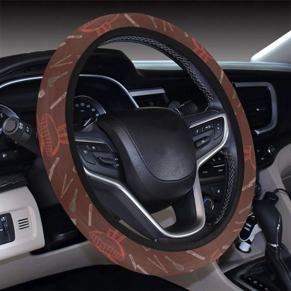 Barbecue Pattern Print Design 01 Steering Wheel Cover with Elastic Edge