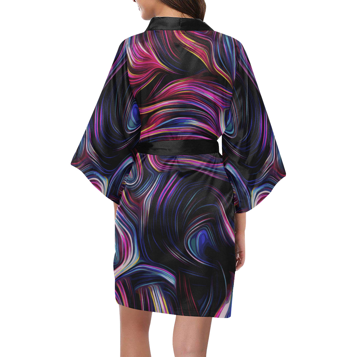 Liquid Pattern Print Design 01 Women's Short Kimono