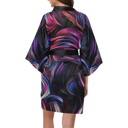 Liquid Pattern Print Design 01 Women's Short Kimono
