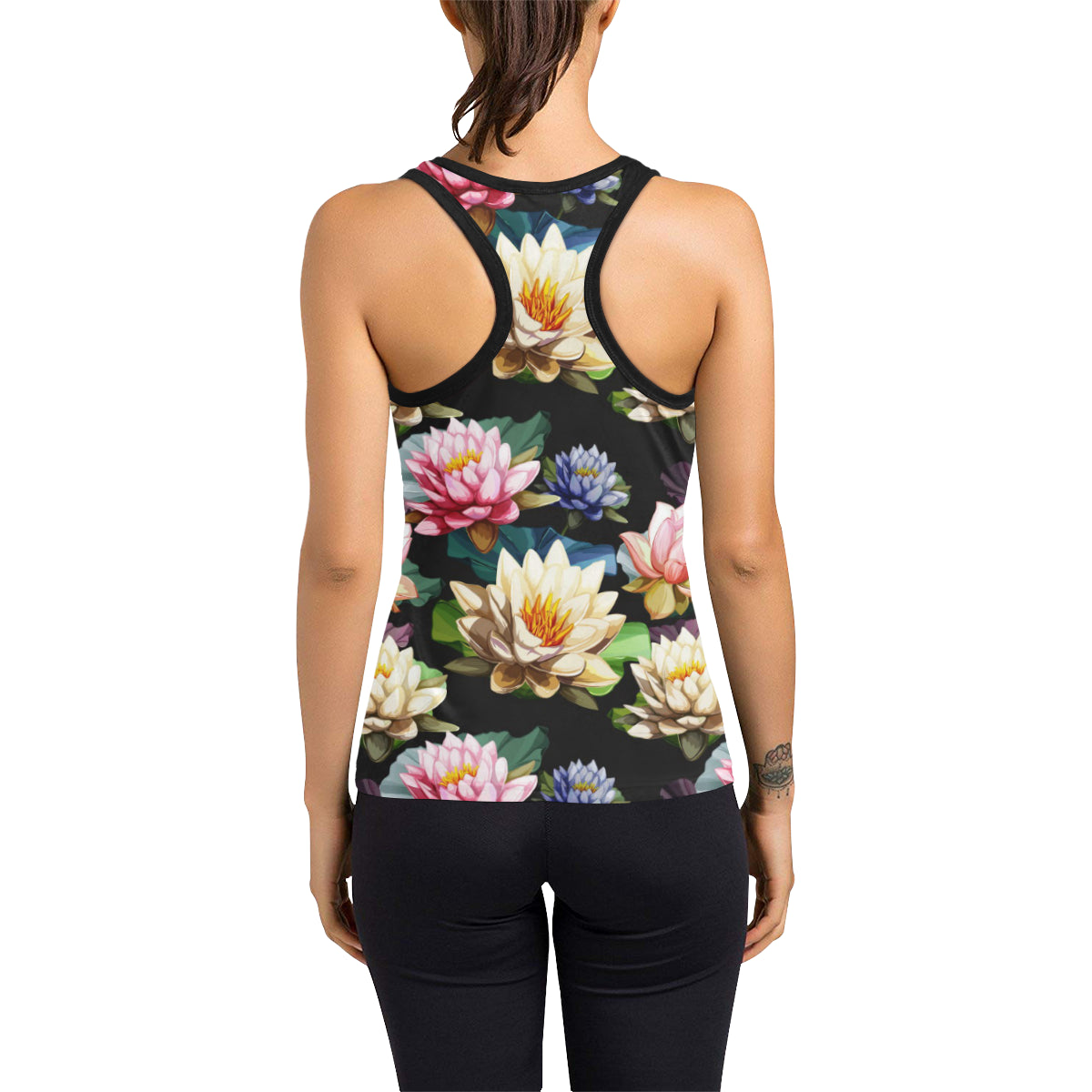 Water Lily Pattern Print Design WL02 Women's Racerback Tank Top