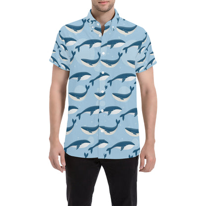 Blue Whale Pattern Print Design 02 Men's Short Sleeve Button Up Shirt