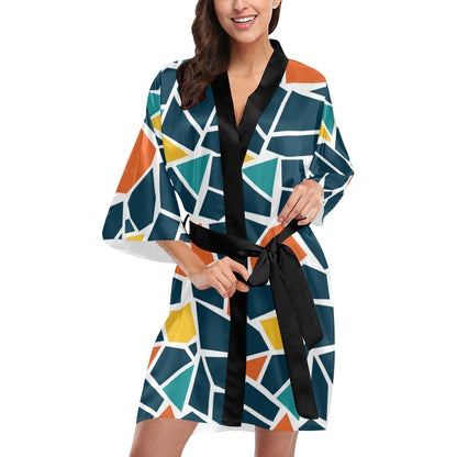 Mosaic Pattern Print Design 02 Women's Short Kimono