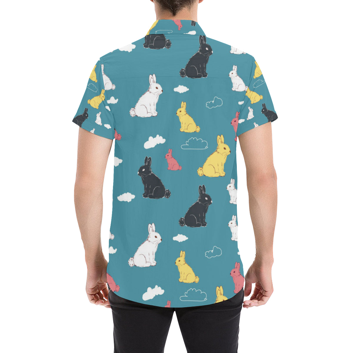 Rabbit Pattern Print Design RB014 Men's Short Sleeve Button Up Shirt