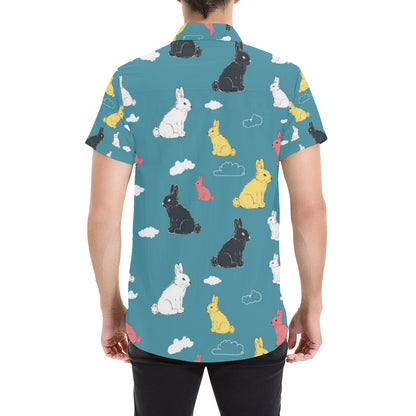 Rabbit Pattern Print Design RB014 Men's Short Sleeve Button Up Shirt