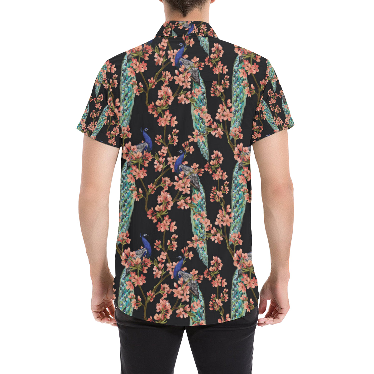 Peacock Pattern Print Design A01 Men's Short Sleeve Button Up Shirt