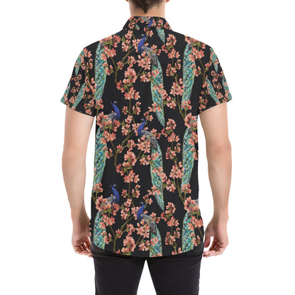 Peacock Pattern Print Design A01 Men's Short Sleeve Button Up Shirt