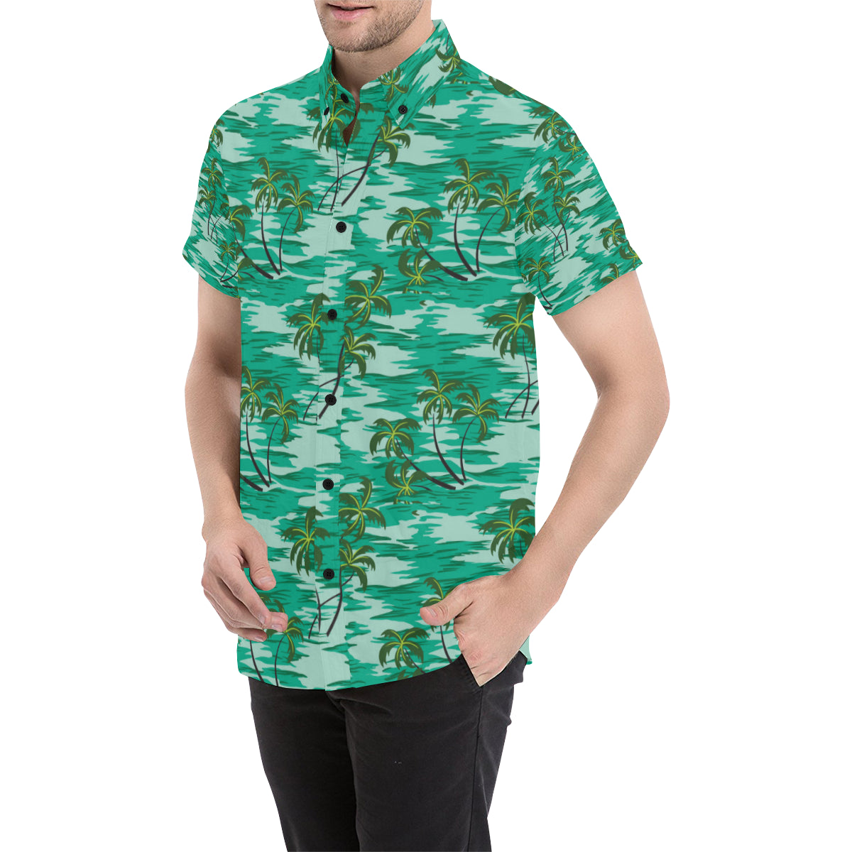 Palm Tree Pattern Print Design A01 Men's Short Sleeve Button Up Shirt