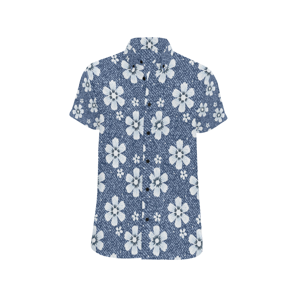 Jean Flower Pattern Print Design 03 Men's Short Sleeve Button Up Shirt