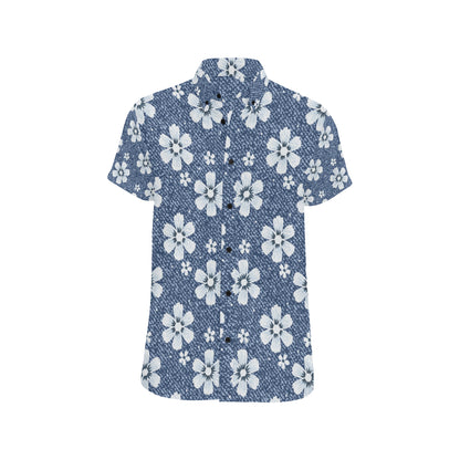 Jean Flower Pattern Print Design 03 Men's Short Sleeve Button Up Shirt