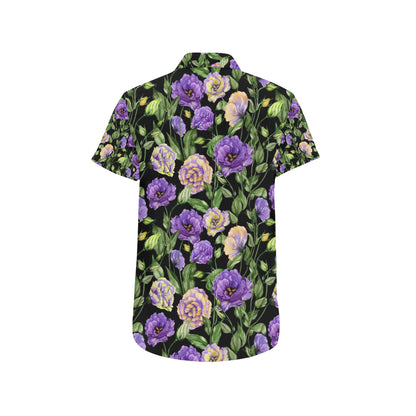Lisianthus Pattern Print Design LT02 Men's Short Sleeve Button Up Shirt