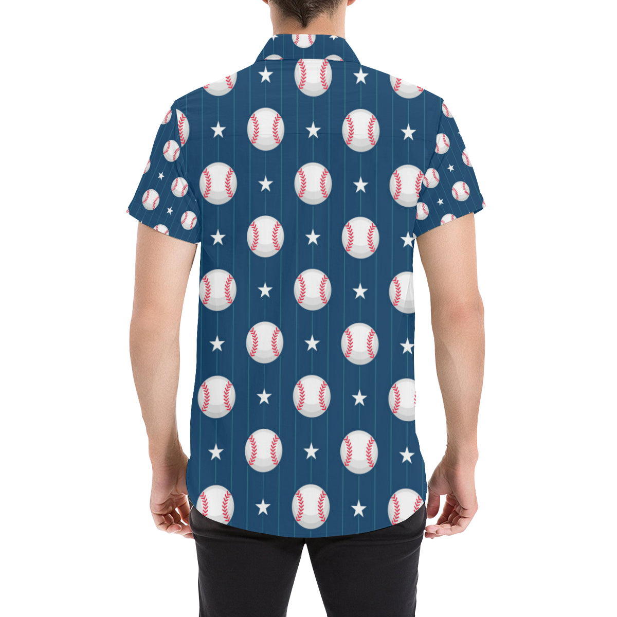 Baseball Star Print Pattern Men's Short Sleeve Button Up Shirt