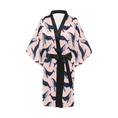 Humpback Whale Pattern Print Design 02 Women's Short Kimono