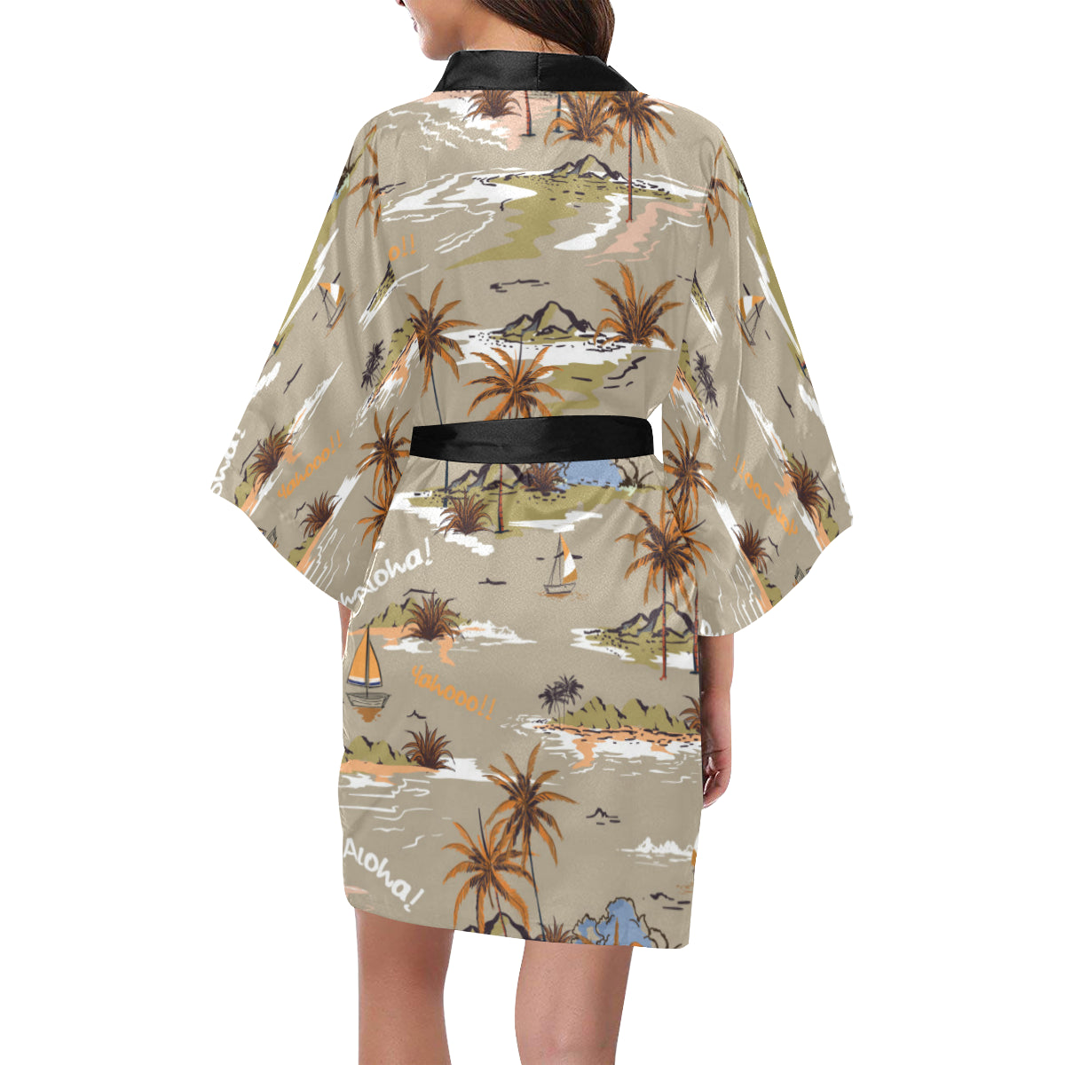 Pacific island Pattern Print Design A05 Women's Short Kimono