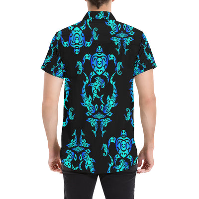 Sea turtle Polynesian Tribal Hawaiian Men's Short Sleeve Button Up Shirt