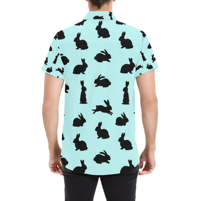 Rabbit Pattern Print Design RB010 Men's Short Sleeve Button Up Shirt
