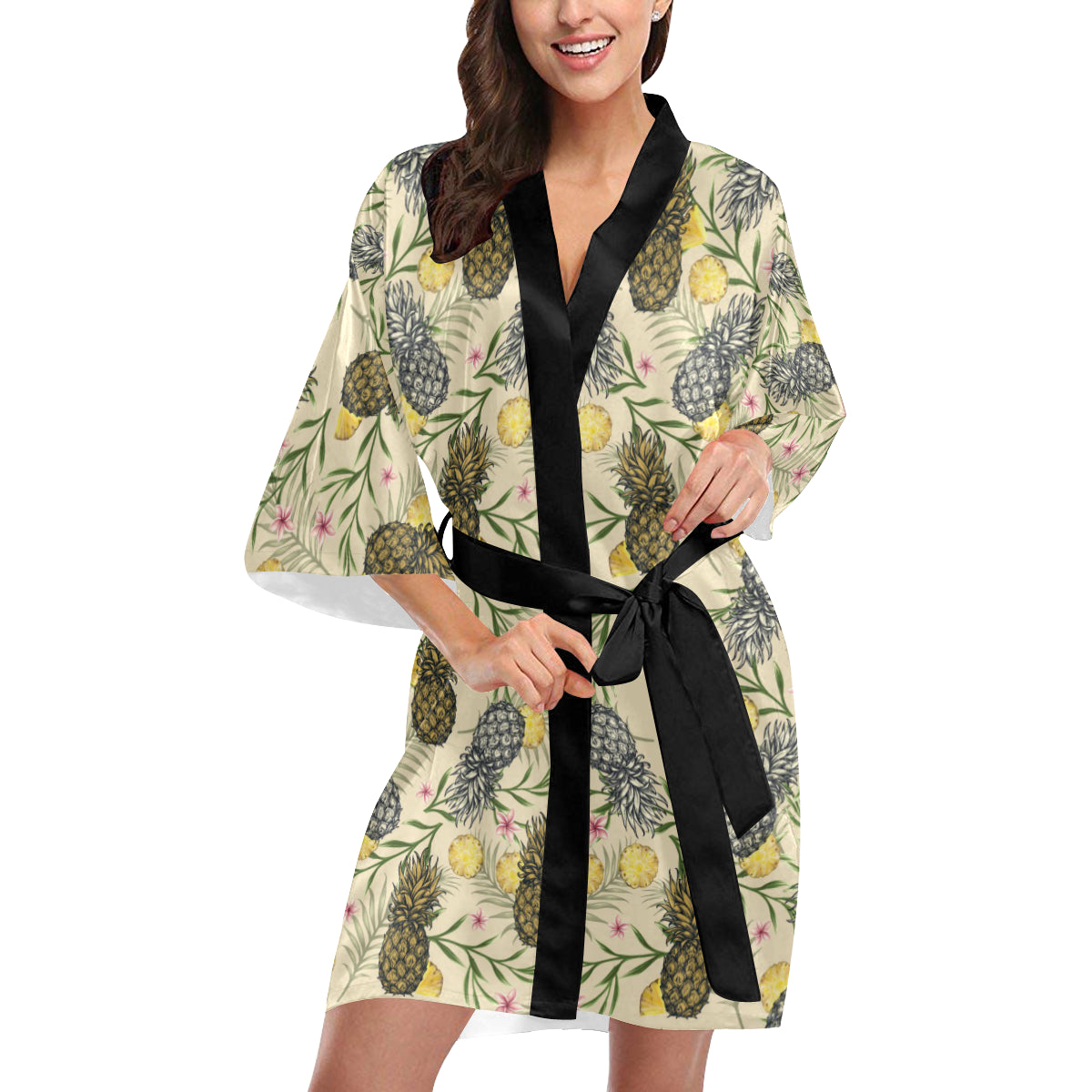 Pineapple Pattern Print Design PP012 Women Kimono Robe