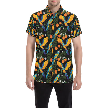 Macaw Pattern Print Design 03 Men's Short Sleeve Button Up Shirt