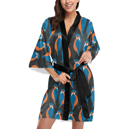 Kingfisher Pattern Print Design 03 Women's Short Kimono