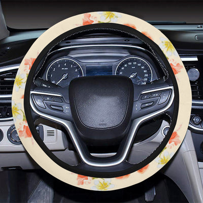 Flamingo Hibiscus Print Pattern Steering Wheel Cover with Elastic Edge