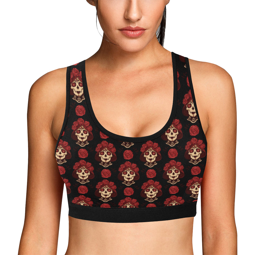 Day of the Dead Skull Girl Pattern Sports Bra