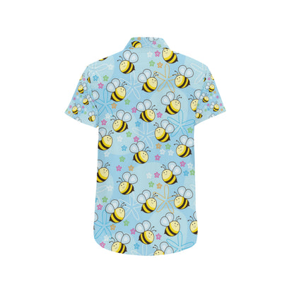Bee Pattern Print Design BEE03 Men's Short Sleeve Button Up Shirt