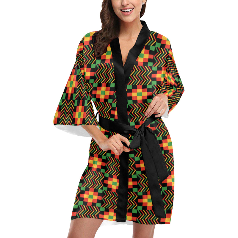 Kente Pattern Print Design 01 Women's Short Kimono