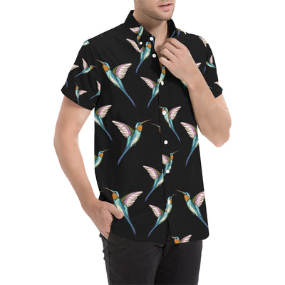 Hummingbird Pattern Print Design 06 Men's Short Sleeve Button Up Shirt