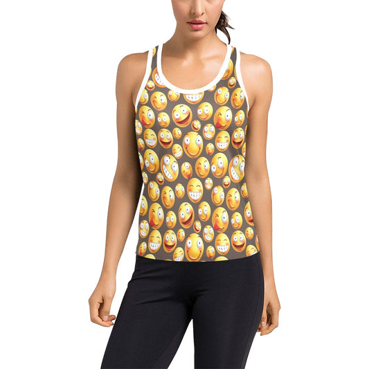 Smiley Face Emoji Print Design LKS303 Women's Racerback Tank Top