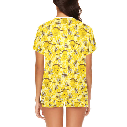 Bee With Honeycomb Print Design LKS302 Women's Short Pajama Set