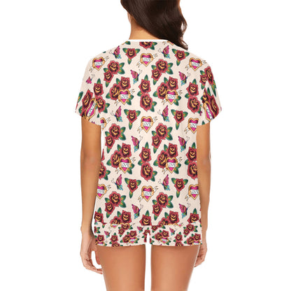 Tattoo Rose Print Design LKS302 Women's Short Pajama Set