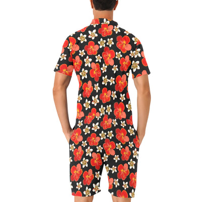 Red Hibiscus Pattern Print Design HB022 Men's Romper