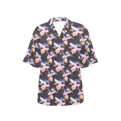 Blue Whale Print Design LKS401 Women's Hawaiian Shirt