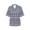 Blue White Tribal Aztec Women's Hawaiian Shirt