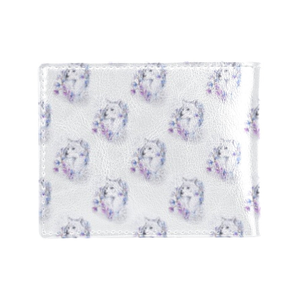 Wolf with Flower Print Design Men's ID Card Wallet