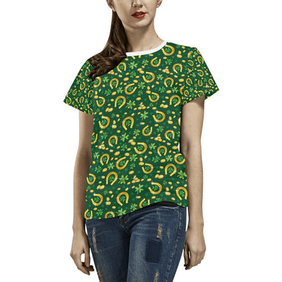 Shamrock Horse Shoes Saint Patrick's Day Print Design LKS307 Women's  T-shirt