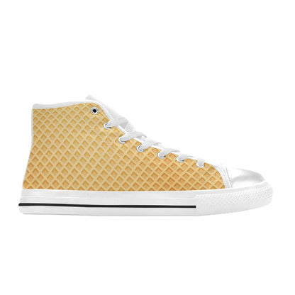 Waffle Texture Print Design LKS302 High Top Women's White Shoes
