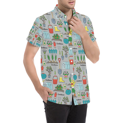 Gardening Pattern Print Design G07 Men's Short Sleeve Button Up Shirt