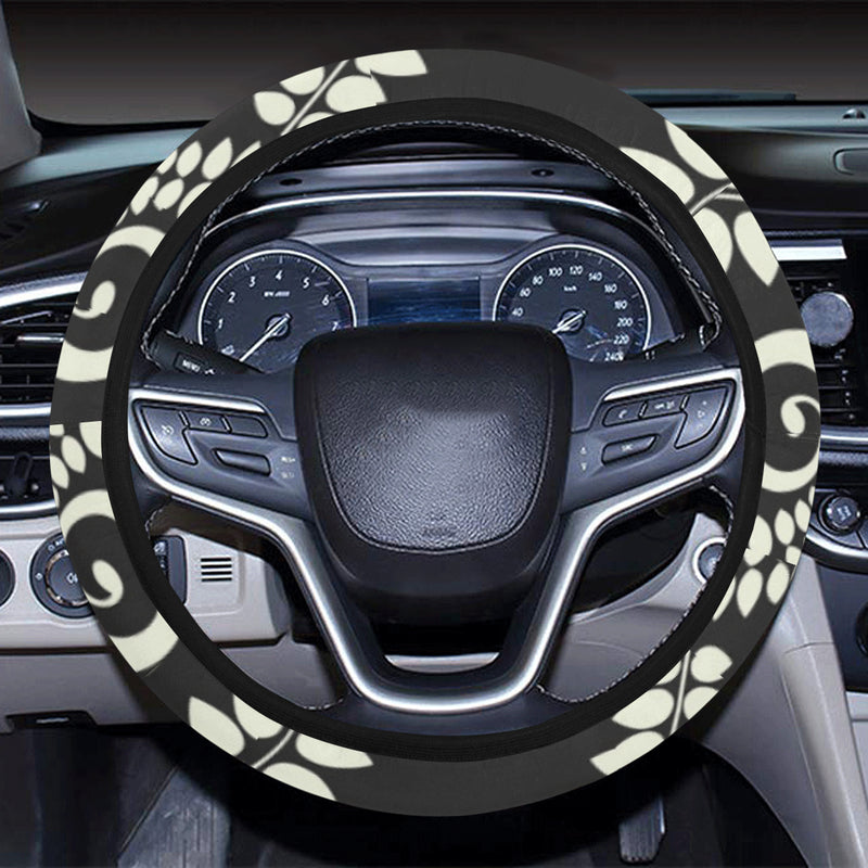 Fern Leave Print Pattern Steering Wheel Cover with Elastic Edge