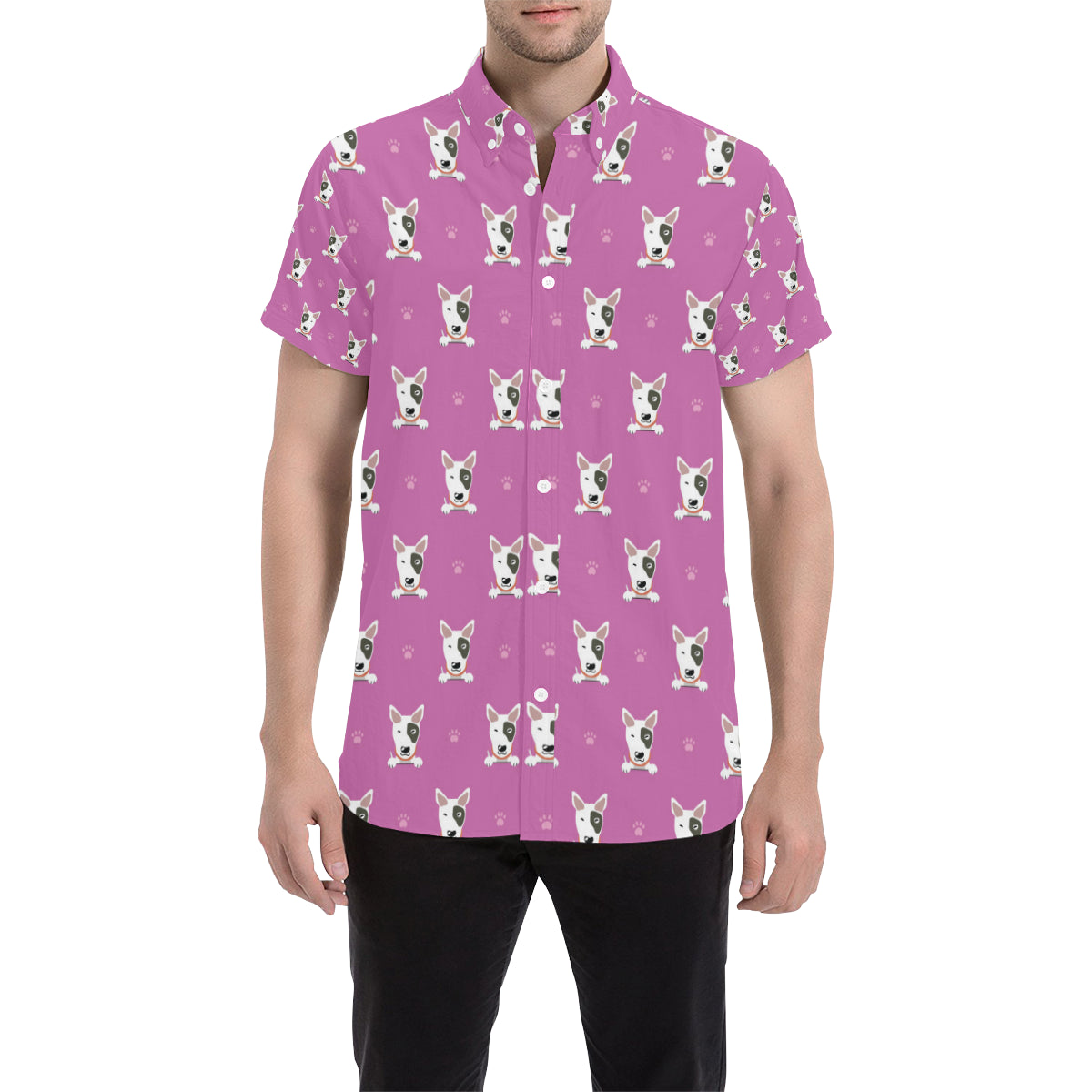 Bull Terrier Happy Print Pattern Men's Short Sleeve Button Up Shirt