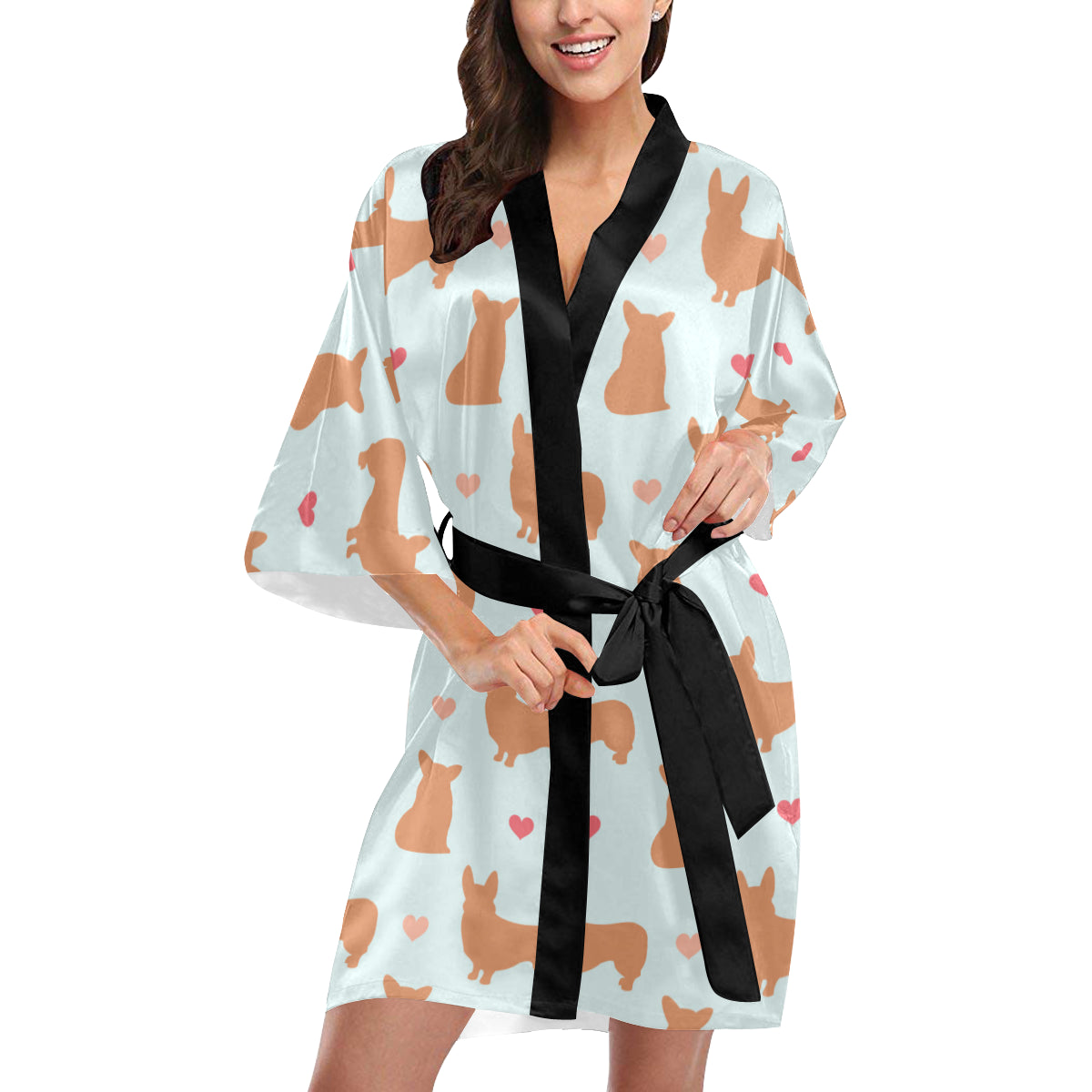 Pembroke Welsh Corgis Pattern Print Design A01 Women's Short Kimono